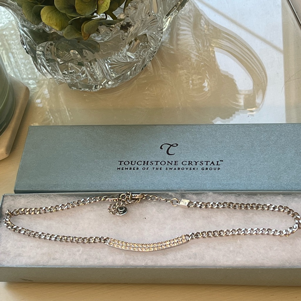 Touchstone Silver Crystal Pave Bar Necklace. Like New!